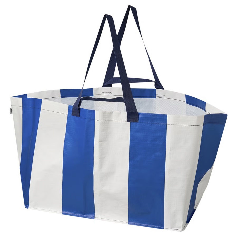 NWT IKEA SÄCKKÄRRA Large Blue/White Striped Shopping Bag 14½ x 22½ x 15¼" 19 gal